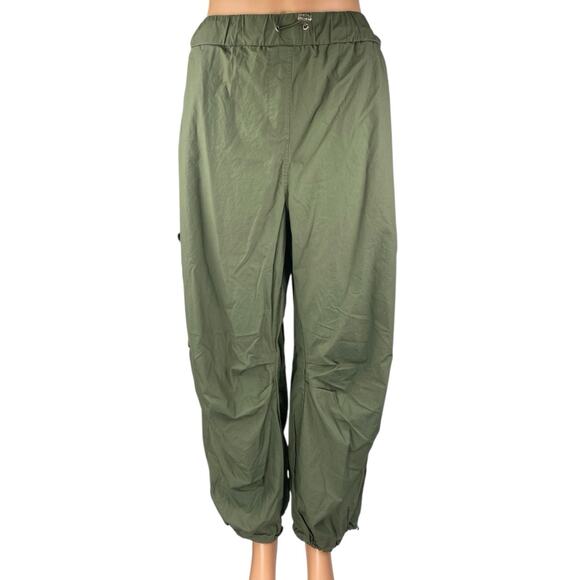 Next Women's Green Drawstring Tapered Wide Leg Windbreaker Jogger Pants Size L - Picture 1 of 5